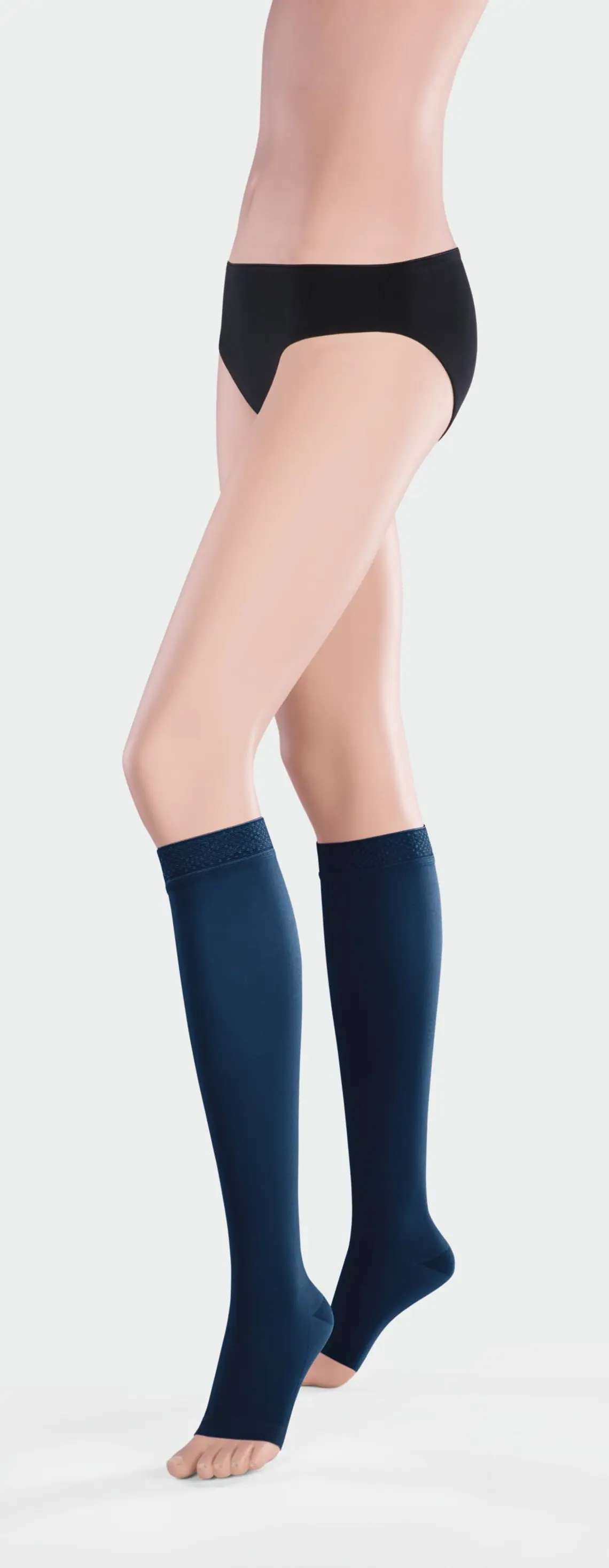 3/4 чорапи за паякообразни и разширени вени, тромбози и при отоци в краката - дамски - тъмно сини - без покритие на пръсти